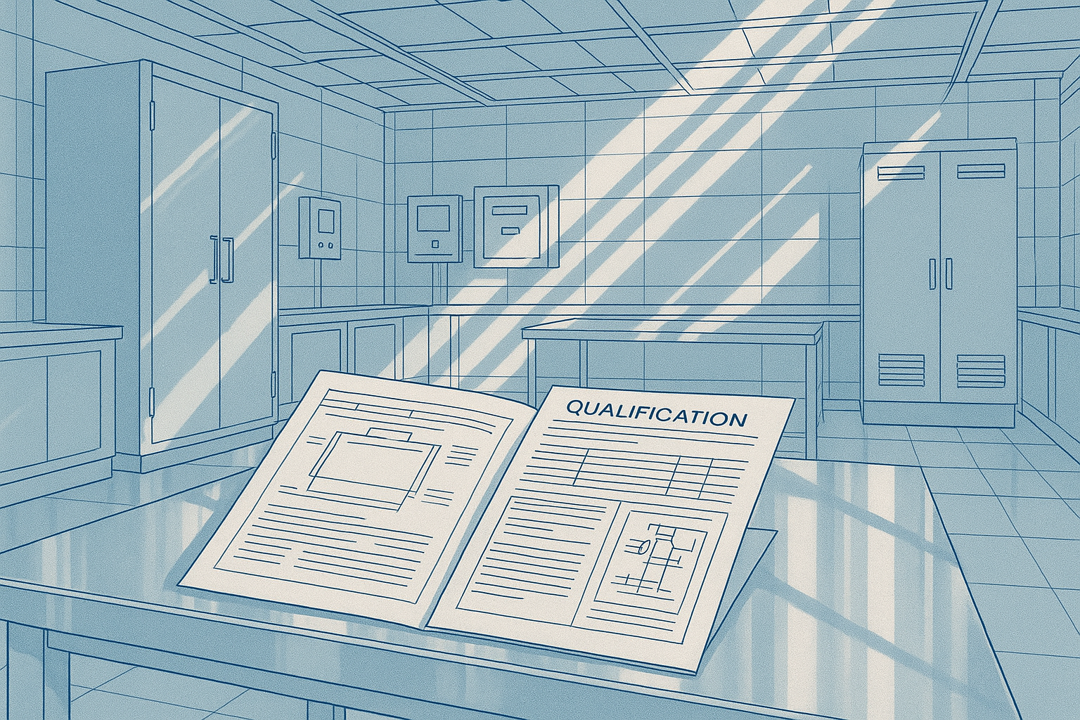 Draw lines only Medium colours In a meticulously organized cleanroom lighting casts shadows across pristine shining metal surfaces In the foreground a-1